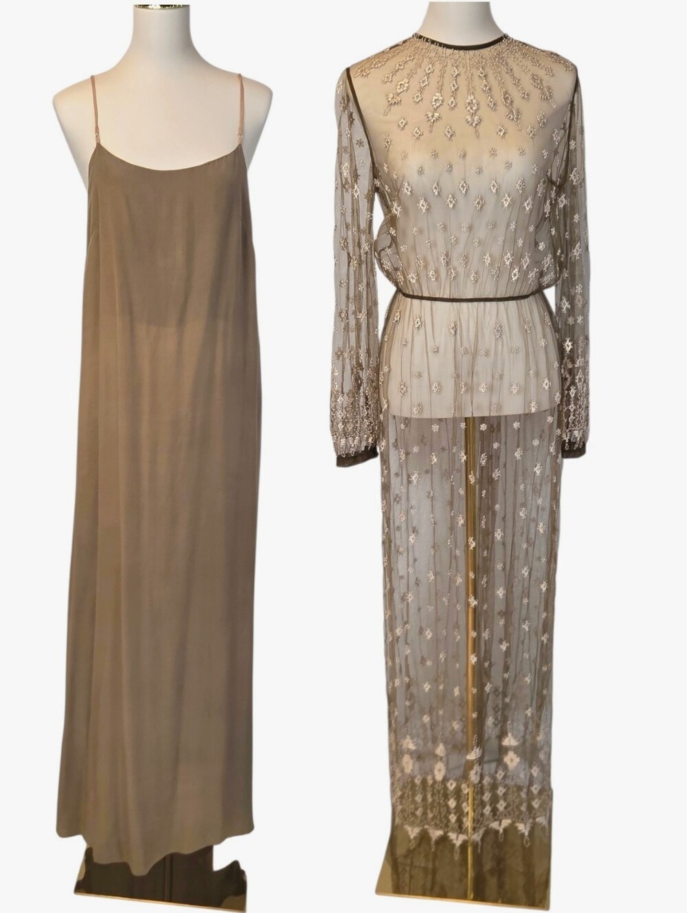 BIYAN Elegant Taupe Lace Maxi Dress, NWT, Embroidery And Pearl Beading, Size M,L - Picture 14 of 15